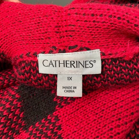 Catherines Plus Sz 1X Red Black Plaid Open Cardigan Sweater Christmas Cabincore - Picture 5 of 9